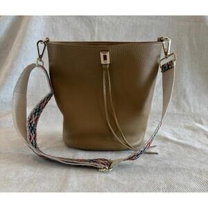 Rebecca Minkoff Darren Cool Tan leather Bucket Shoulder Bag Textile Strap